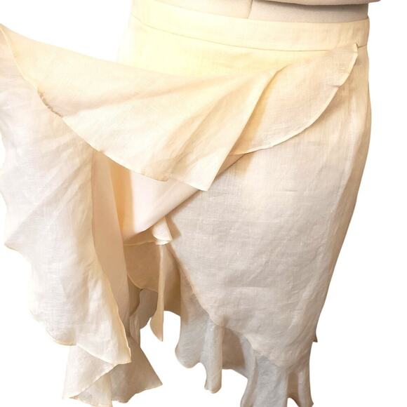 J. Peterman Cream/Beige Linen Mock Wrap Asymmetrical Flirty Skirt | Size 18 - Picture 2 of 7